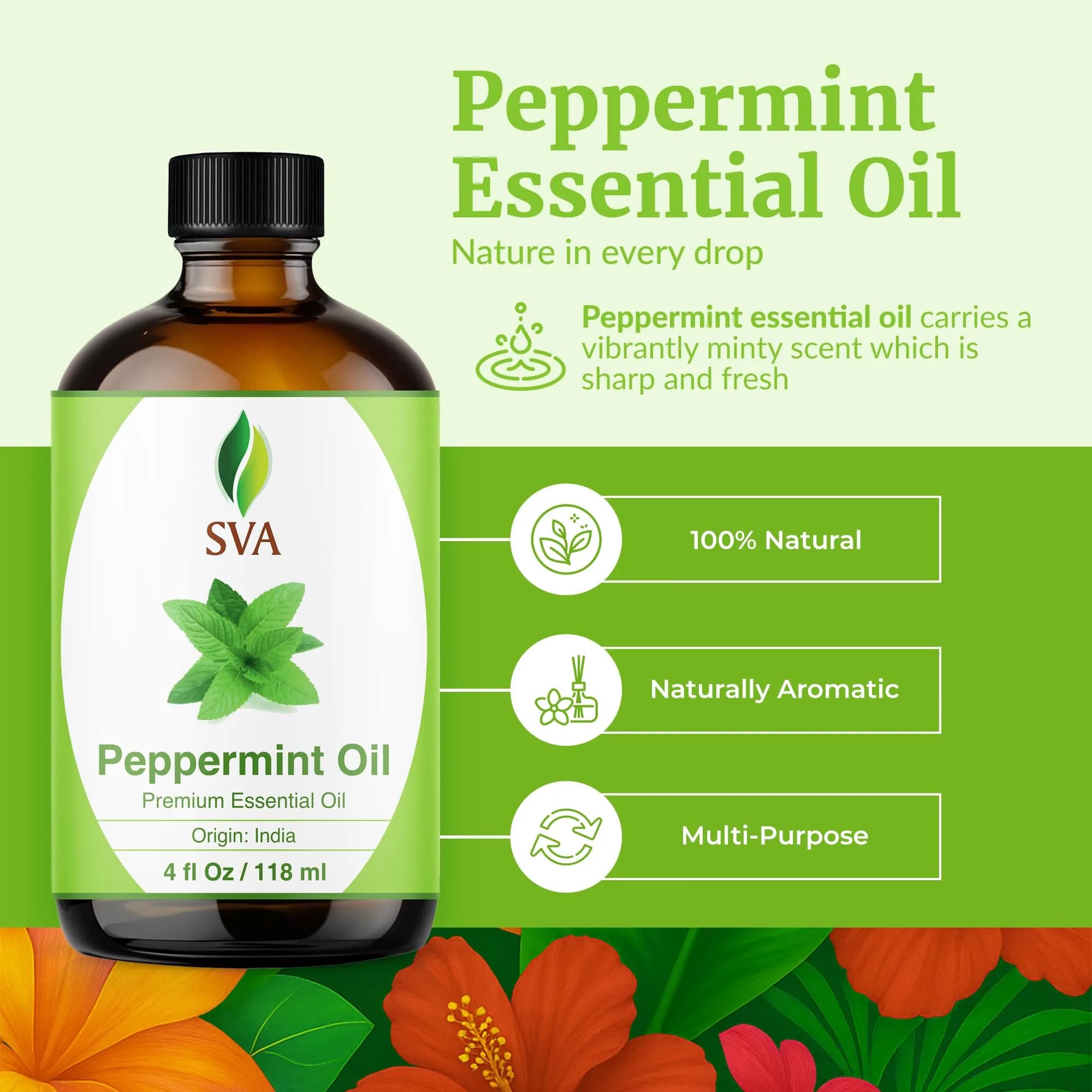 SVA ORGANICS Organic Peppermint Essential Oil, 4 Fl Oz (118 mL) - Pure & Natural - view 2