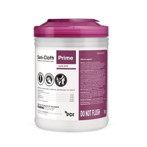 PDI Sani-Cloth Prime Germicidal Wipe 160/Canister | 1-Minute Disinfection, Hospital Grade, Large 6" x 6.75" thumbnail 1