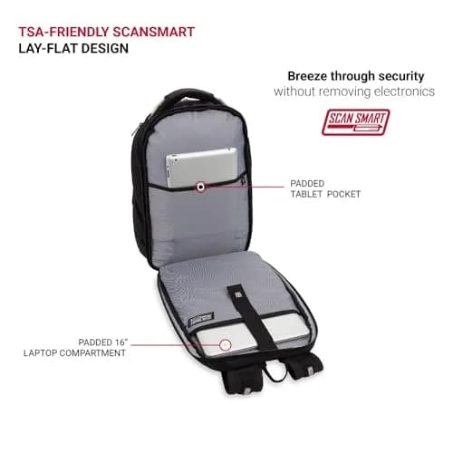 SwissGear 2762 ScanSmart Laptop Backpack Fits Most 16 Inch Laptops | TSA Friendly, Work & School, Black thumbnail 3