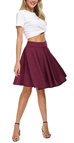 EXCHIC Women's Casual Flared Midi Skirt S | A-Line Pleated, Lightweight Polyester & Spandex thumbnail 3