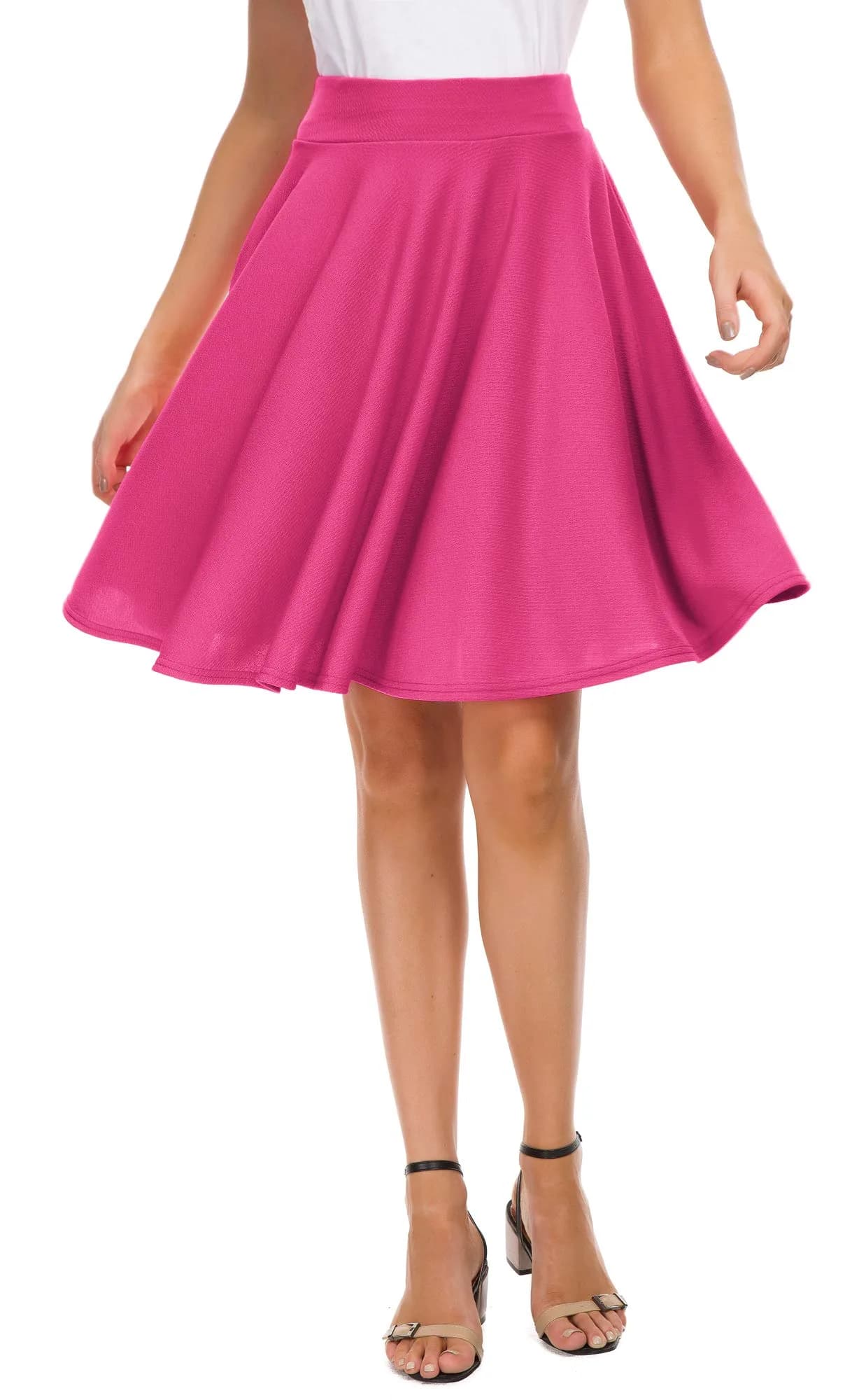 EXCHIC Women's Casual Flared High Waist Skater Skirt XL | A-Line Pleated Midi — Rose / Large