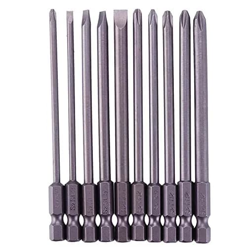 Rocaris 100mm (3.93") Long Magnetic Screwdriver Bits Set | S2 Steel, 1/4" Hex Shank, 10-Piece thumbnail 1