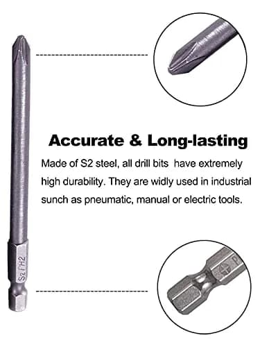Rocaris 100mm (3.93") Long Magnetic Screwdriver Bits Set | S2 Steel, 1/4" Hex Shank, 10-Piece thumbnail 4