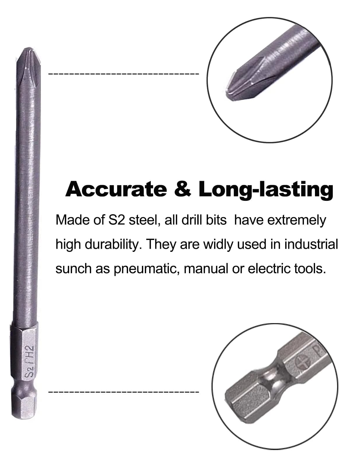 Rocaris 100mm (3.93") Long Magnetic Screwdriver Bits Set | S2 Steel, 1/4" Hex Shank, 10-Piece - view 4
