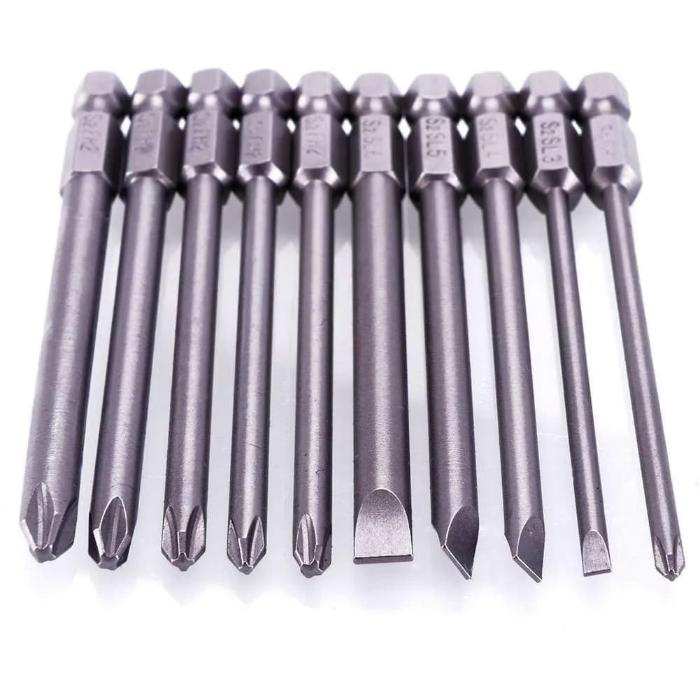Rocaris 100mm (3.93") Long Magnetic Screwdriver Bits Set | S2 Steel, 1/4" Hex Shank, 10-Piece - view 6