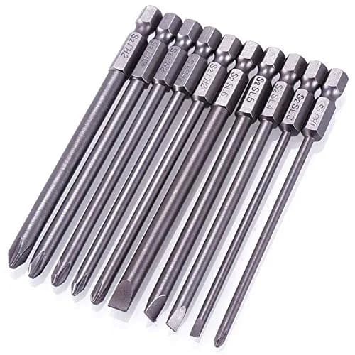 Rocaris 100mm (3.93") Long Magnetic Screwdriver Bits Set | S2 Steel, 1/4" Hex Shank, 10-Piece thumbnail 7