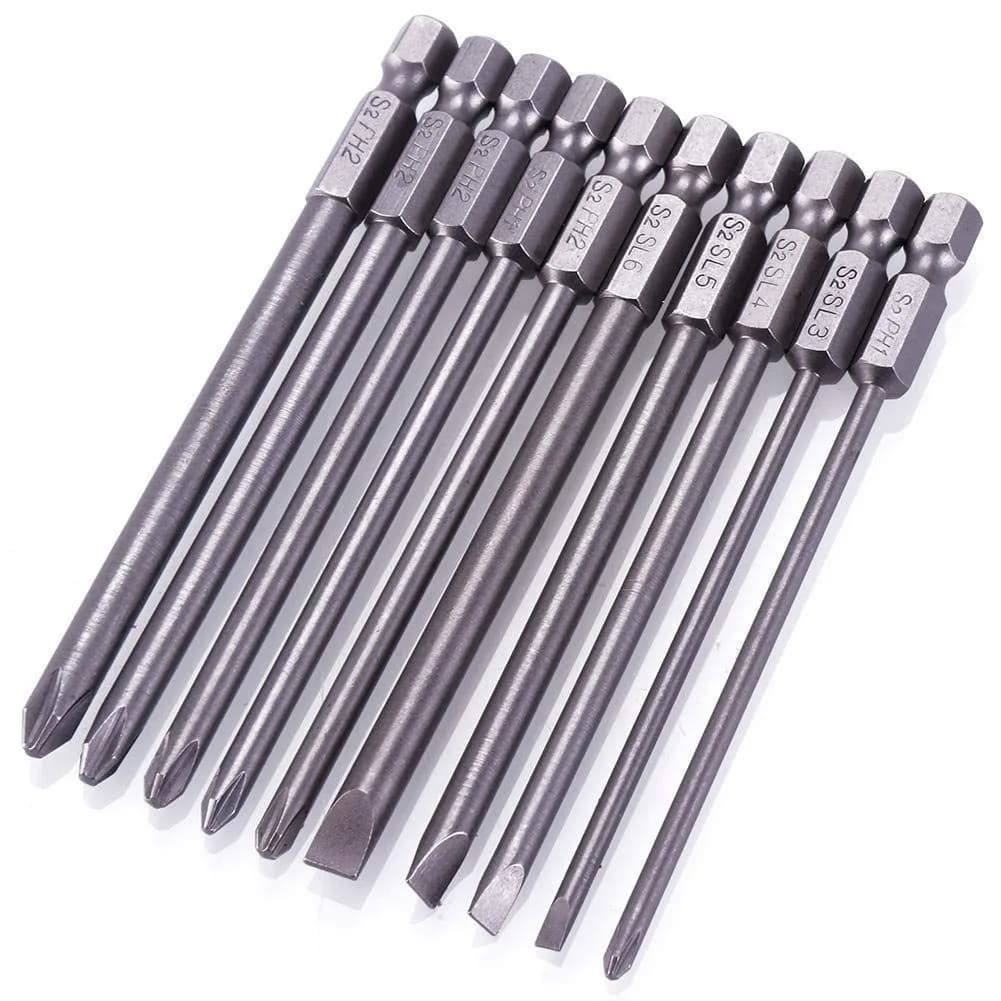 Rocaris 100mm (3.93") Long Magnetic Screwdriver Bits Set | S2 Steel, 1/4" Hex Shank, 10-Piece - view 7