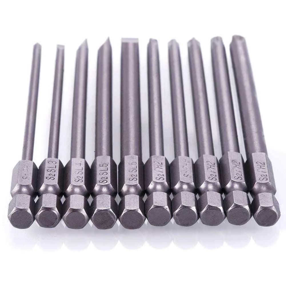 Rocaris 100mm (3.93") Long Magnetic Screwdriver Bits Set | S2 Steel, 1/4" Hex Shank, 10-Piece - view 8