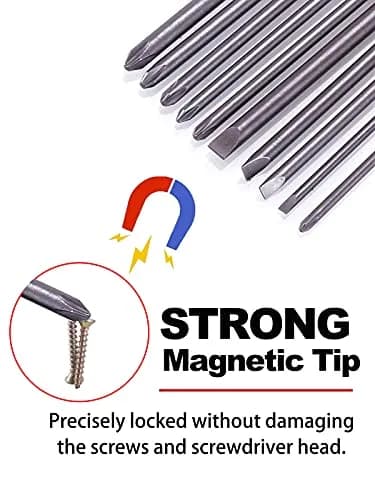 Rocaris 100mm (3.93") Long Magnetic Screwdriver Bits Set | S2 Steel, 1/4" Hex Shank, 10-Piece thumbnail 3