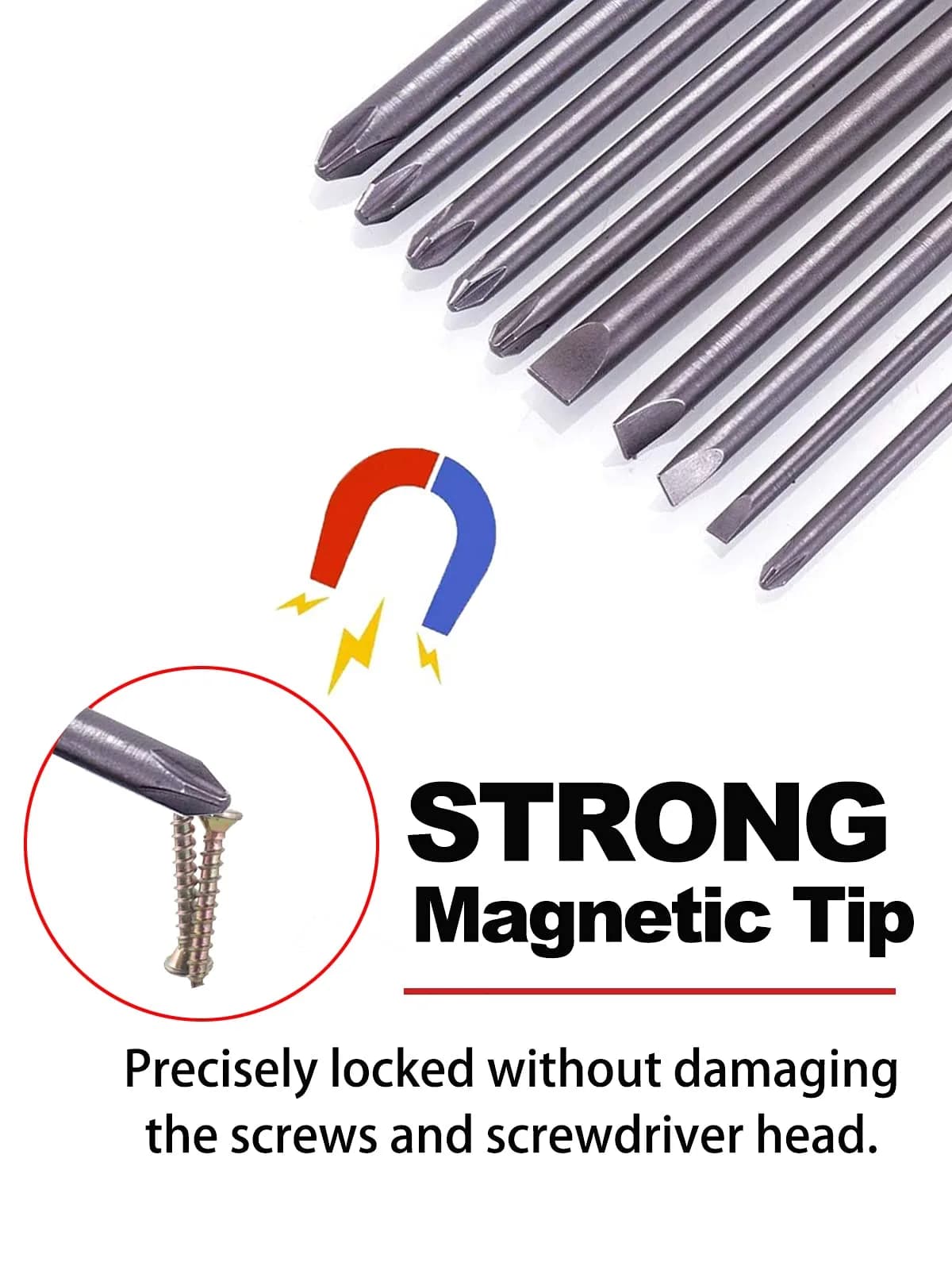 Rocaris 100mm (3.93") Long Magnetic Screwdriver Bits Set | S2 Steel, 1/4" Hex Shank, 10-Piece - view 3