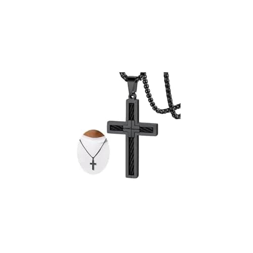 FaithHeart Cross Necklace for Men, Stainless Steel Pendant with Box Chain | Faith & Strength (70-120 chars) thumbnail 1
