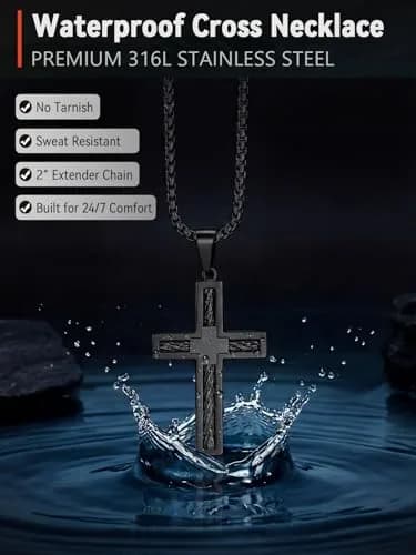 FaithHeart Cross Necklace for Men, Stainless Steel Pendant with Box Chain | Faith & Strength (70-120 chars) thumbnail 4