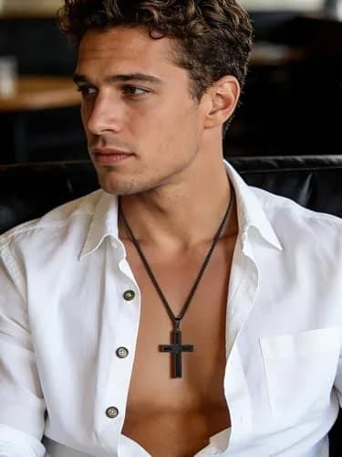 FaithHeart Cross Necklace for Men, Stainless Steel Pendant with Box Chain | Faith & Strength (70-120 chars) thumbnail 9