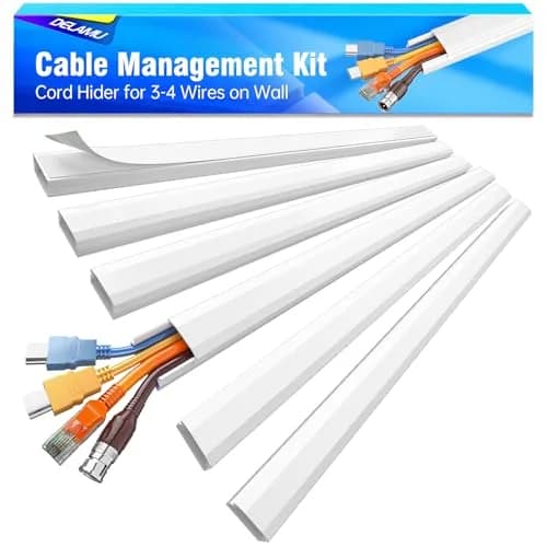 Delamu Large Cable Hider Raceway Kit 2.9cm W x 1.7cm H x 216cm L | Conceals 3-4 Wires on Wall thumbnail 1