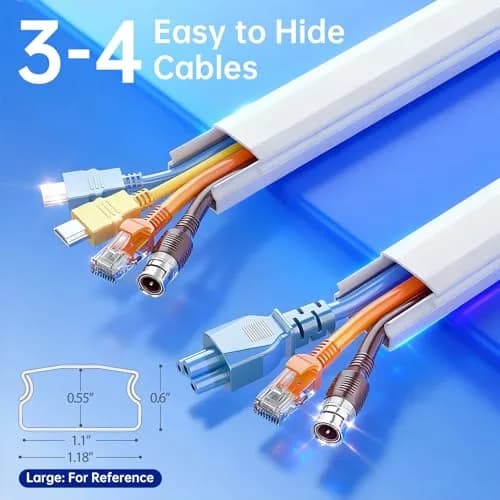 Delamu Large Cable Hider Raceway Kit 2.9cm W x 1.7cm H x 216cm L | Conceals 3-4 Wires on Wall thumbnail 2