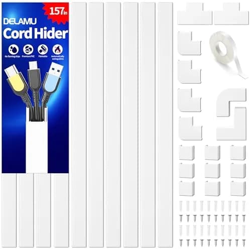 Delamu Cord Hider, 157in Wall Wire Cover for Cords, Cable Raceway Kit, White thumbnail 1