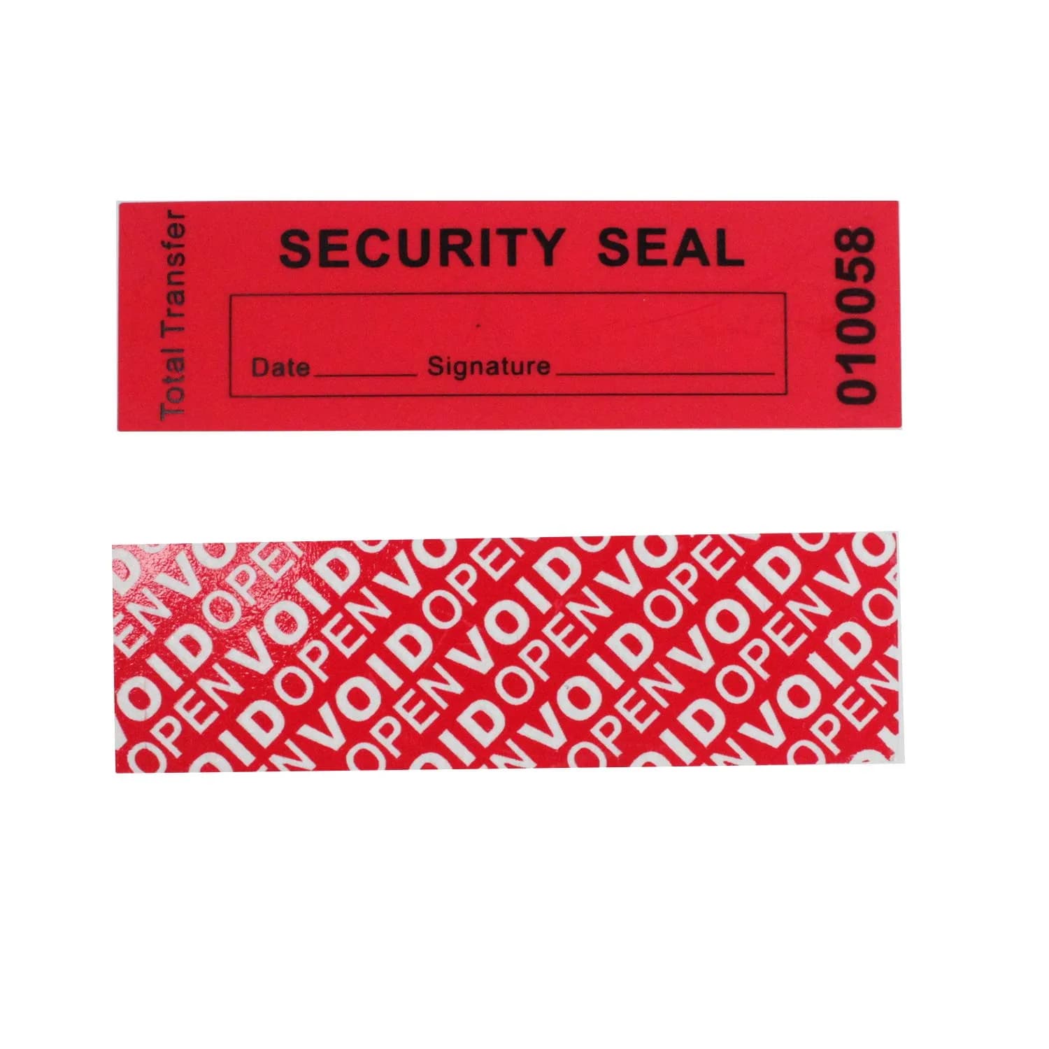 TamperSeals Group Red 1" x 3.35" Tamper Proof Security Stickers | Total Transfer & Instant Void Message - main product image