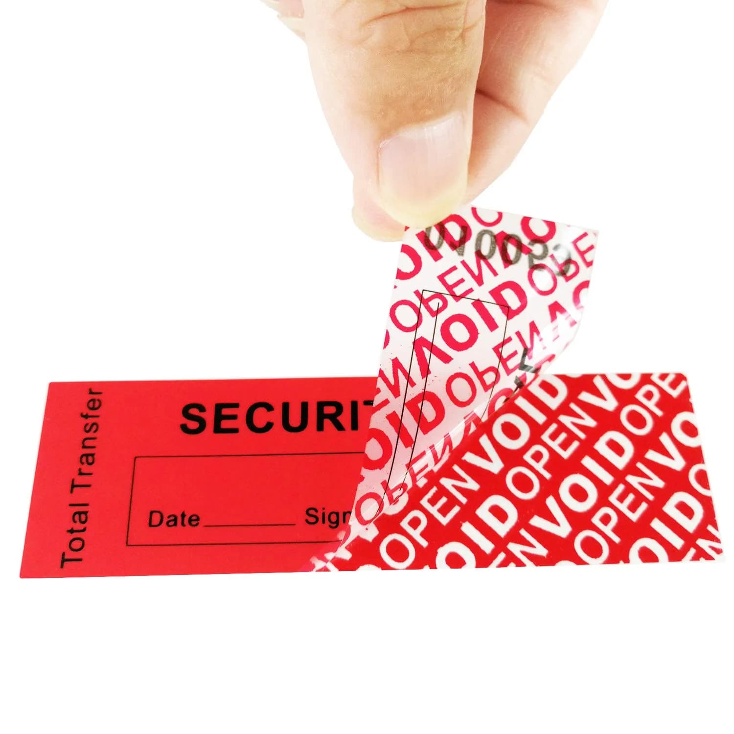 TamperSeals Group Red 1" x 3.35" Tamper Proof Security Stickers | Total Transfer & Instant Void Message - view 4