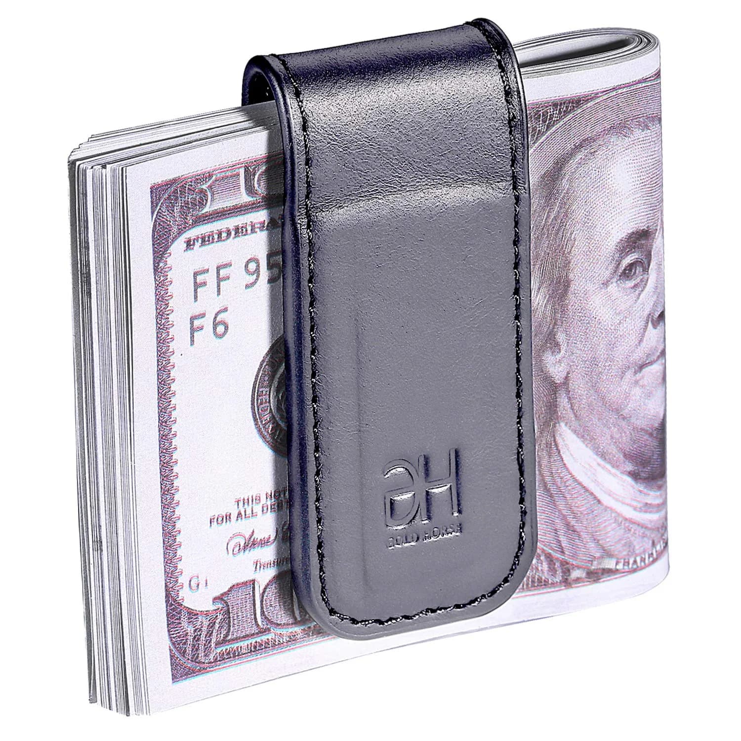 GH GOLD HORSE Slim Magnetic Money Clip Genuine Leather Business Card Holder for Men (Grey) | Holds 10-15 Bills & Cards - main product image