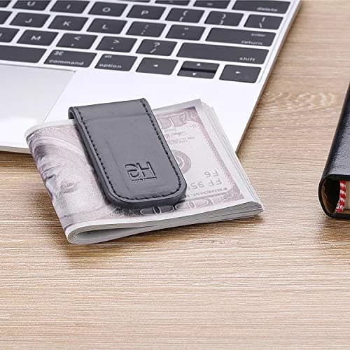 GH GOLD HORSE Slim Magnetic Money Clip Genuine Leather Business Card Holder for Men (Grey) | Holds 10-15 Bills & Cards thumbnail 6