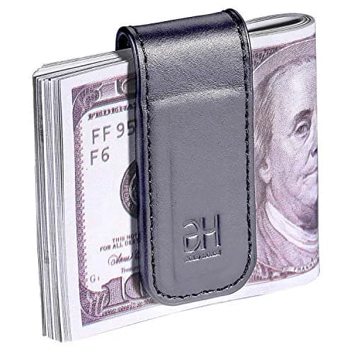 GH GOLD HORSE Slim Magnetic Money Clip Genuine Leather Business Card Holder for Men (Grey) | Holds 10-15 Bills & Cards thumbnail 1