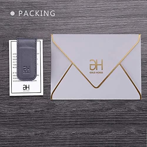 GH GOLD HORSE Slim Magnetic Money Clip Genuine Leather Business Card Holder for Men (Grey) | Holds 10-15 Bills & Cards thumbnail 7