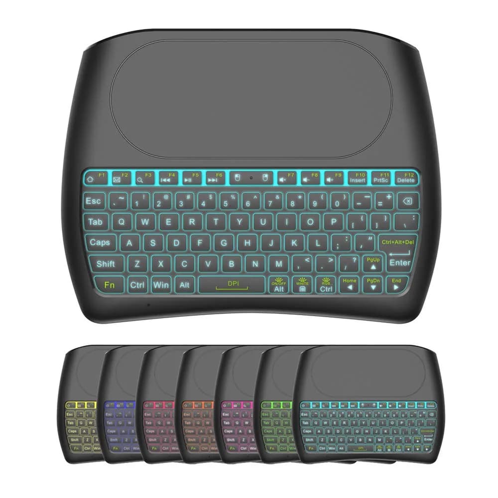 Dupad story D8 Mini Wireless Keyboard with Touchpad | Colorful Backlit, Handheld Remote, Wide Compatibility
