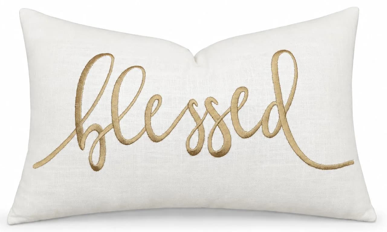 EURASIA DECOR Blessed Embroidered Lumbar Pillow Cover 12x20, Ivory | Faith Gift with Gold Embroidery — Ivory