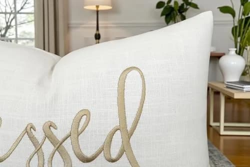 EURASIA DECOR Blessed Embroidered Lumbar Pillow Cover 12x20, Ivory | Faith Gift with Gold Embroidery thumbnail 3