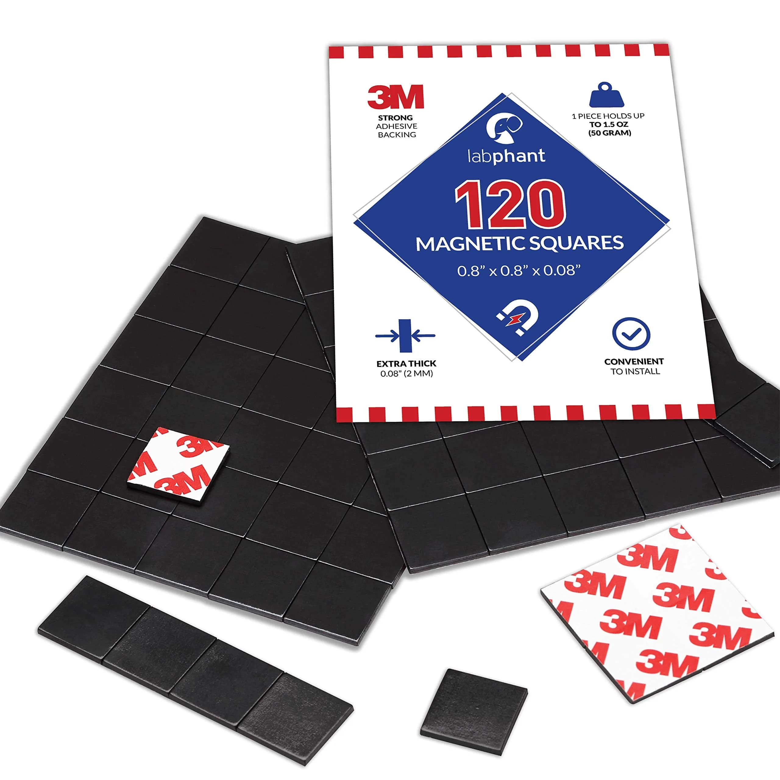 APPLAB White Decorative Magnet Squares 120 Pieces | Strong Adhesive & Scratch-Resistant (20x20x2mm)