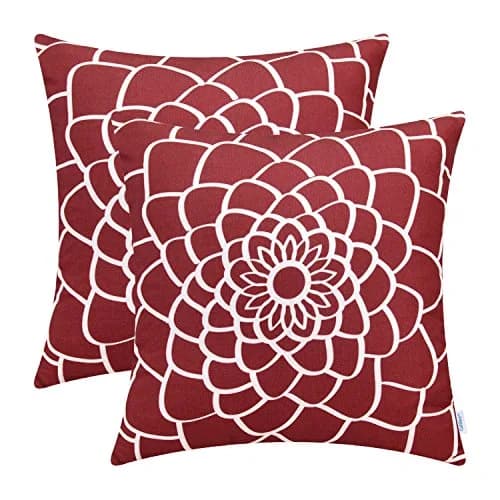 CaliTime Pack of 2 Decorative Pillow Covers 20 x 20 Inches | Dahlia Floral Outline, Dark Red thumbnail 1