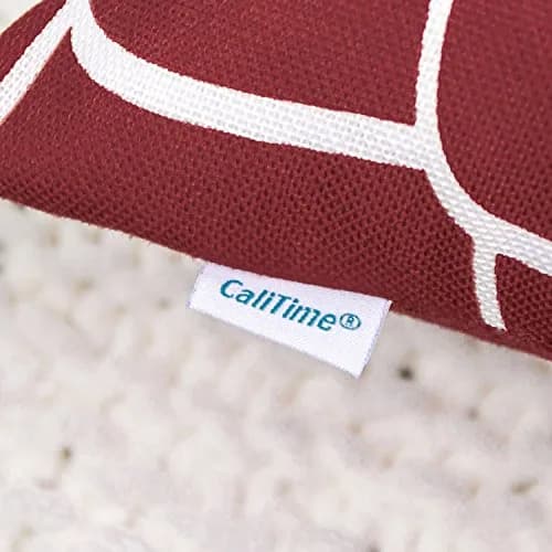 CaliTime Pack of 2 Decorative Pillow Covers 20 x 20 Inches | Dahlia Floral Outline, Dark Red thumbnail 7
