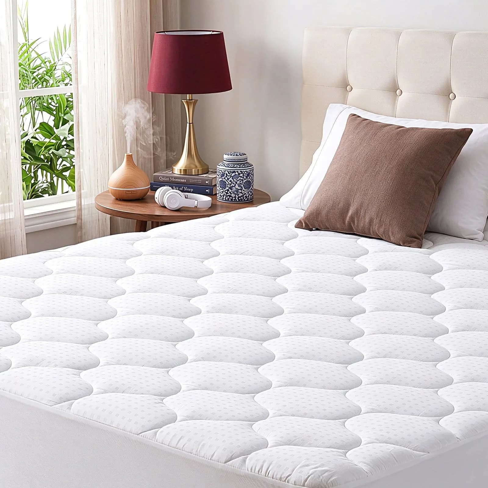 LEISURE TOWN Olympic Queen Mattress Pad Cover 66" x 80" | Deep Pocket Cotton Top Pillow Top with Snow Down Alternative Fill (8-21 Inch)