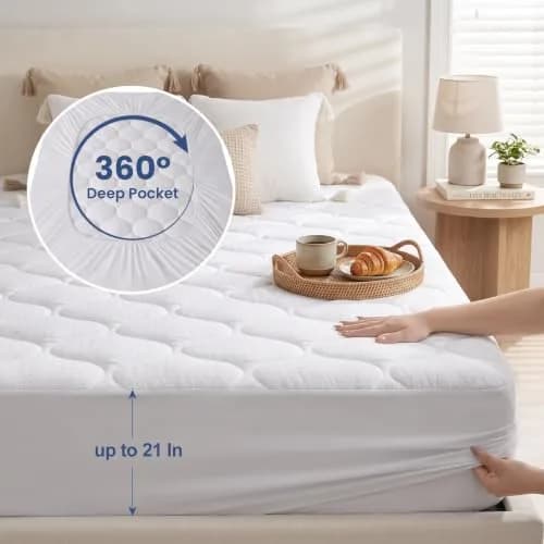 LEISURE TOWN Olympic Queen Mattress Pad Cover 66" x 80" | Deep Pocket Cotton Top Pillow Top with Snow Down Alternative Fill (8-21 Inch) thumbnail 5