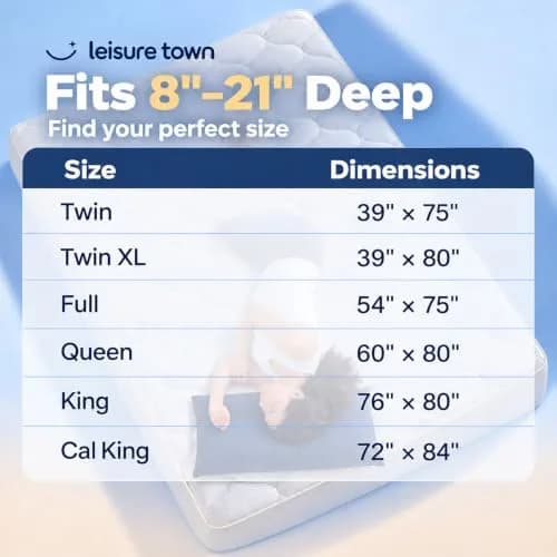 LEISURE TOWN Olympic Queen Mattress Pad Cover 66" x 80" | Deep Pocket Cotton Top Pillow Top with Snow Down Alternative Fill (8-21 Inch) thumbnail 7