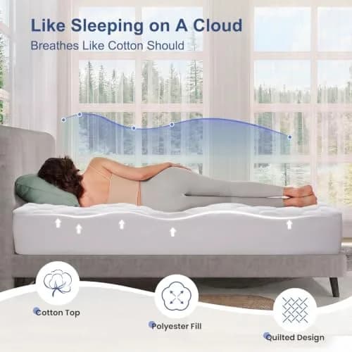 LEISURE TOWN Olympic Queen Mattress Pad Cover 66" x 80" | Deep Pocket Cotton Top Pillow Top with Snow Down Alternative Fill (8-21 Inch) thumbnail 8