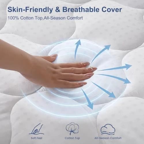 LEISURE TOWN Olympic Queen Mattress Pad Cover 66" x 80" | Deep Pocket Cotton Top Pillow Top with Snow Down Alternative Fill (8-21 Inch) thumbnail 2