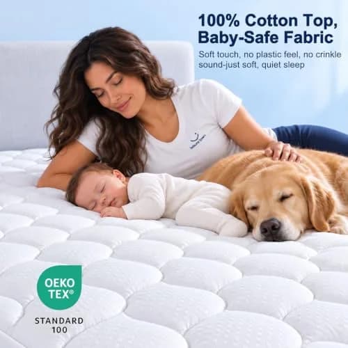 LEISURE TOWN Olympic Queen Mattress Pad Cover 66" x 80" | Deep Pocket Cotton Top Pillow Top with Snow Down Alternative Fill (8-21 Inch) thumbnail 3