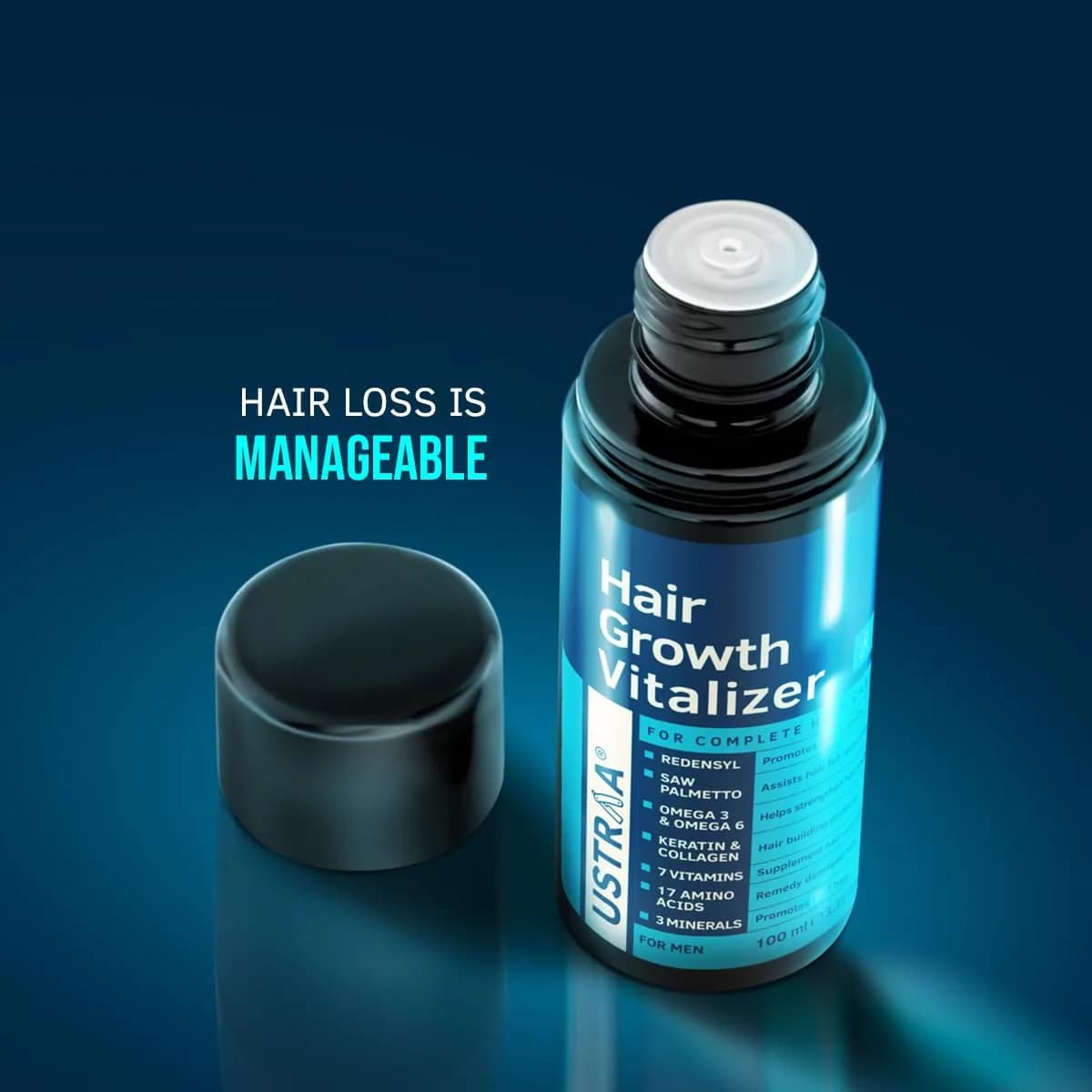 Ustraa Hair Growth Vitalizer Serum 100ml (3.4 Fl Oz) | Clinically Proven Redensyl for Hair Growth - view 6