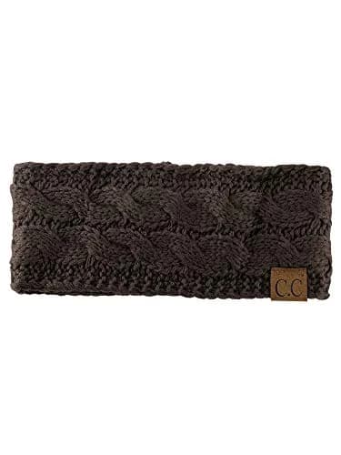 C.C Soft Stretch Winter Warm Cable Knit Fuzzy Lined Ear Warmer Headband, Brown | No Closure, Acrylic, Adult thumbnail 4