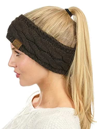 C.C Soft Stretch Winter Warm Cable Knit Fuzzy Lined Ear Warmer Headband, Brown | No Closure, Acrylic, Adult thumbnail 2