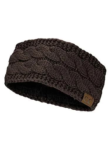 C.C Soft Stretch Winter Warm Cable Knit Fuzzy Lined Ear Warmer Headband, Brown | No Closure, Acrylic, Adult thumbnail 3