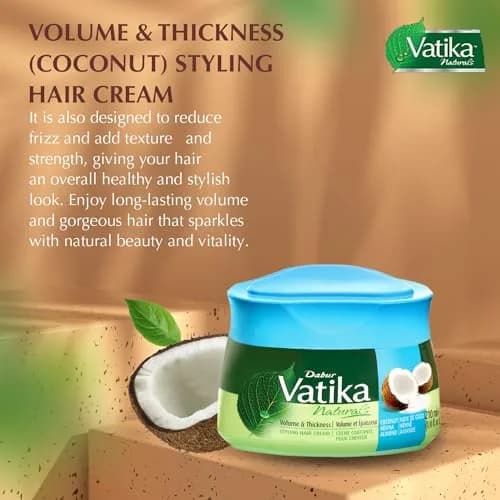 Vatika Naturals Hair Styling Cream - Coconut 210 ml | Curl & Wavy Hair Care, Daily Use, Lightweight & Nourishing thumbnail 2