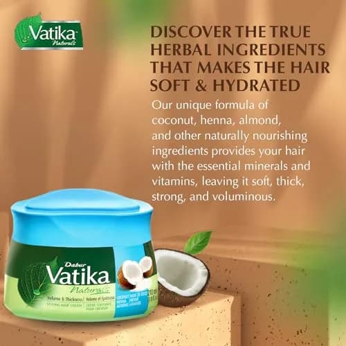 Vatika Naturals Hair Styling Cream - Coconut 210 ml | Curl & Wavy Hair Care, Daily Use, Lightweight & Nourishing thumbnail 3
