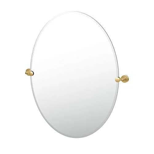 Gatco Latitude II Oval Mirror Brushed Brass 32"H x 28.5"W | Designer Wall Mirror thumbnail 1