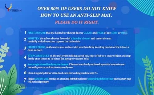 YINENN Bath and Shower Safety Mat 40x16 inch | Non Slip with Suction Cups for Bathroom & Tub thumbnail 2
