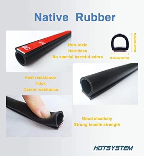 HOTSYSTEM D-Shape Door Rubber Seal Strip Weatherstrip 26.25ft | Self Adhesive Car & Truck Seal thumbnail 3