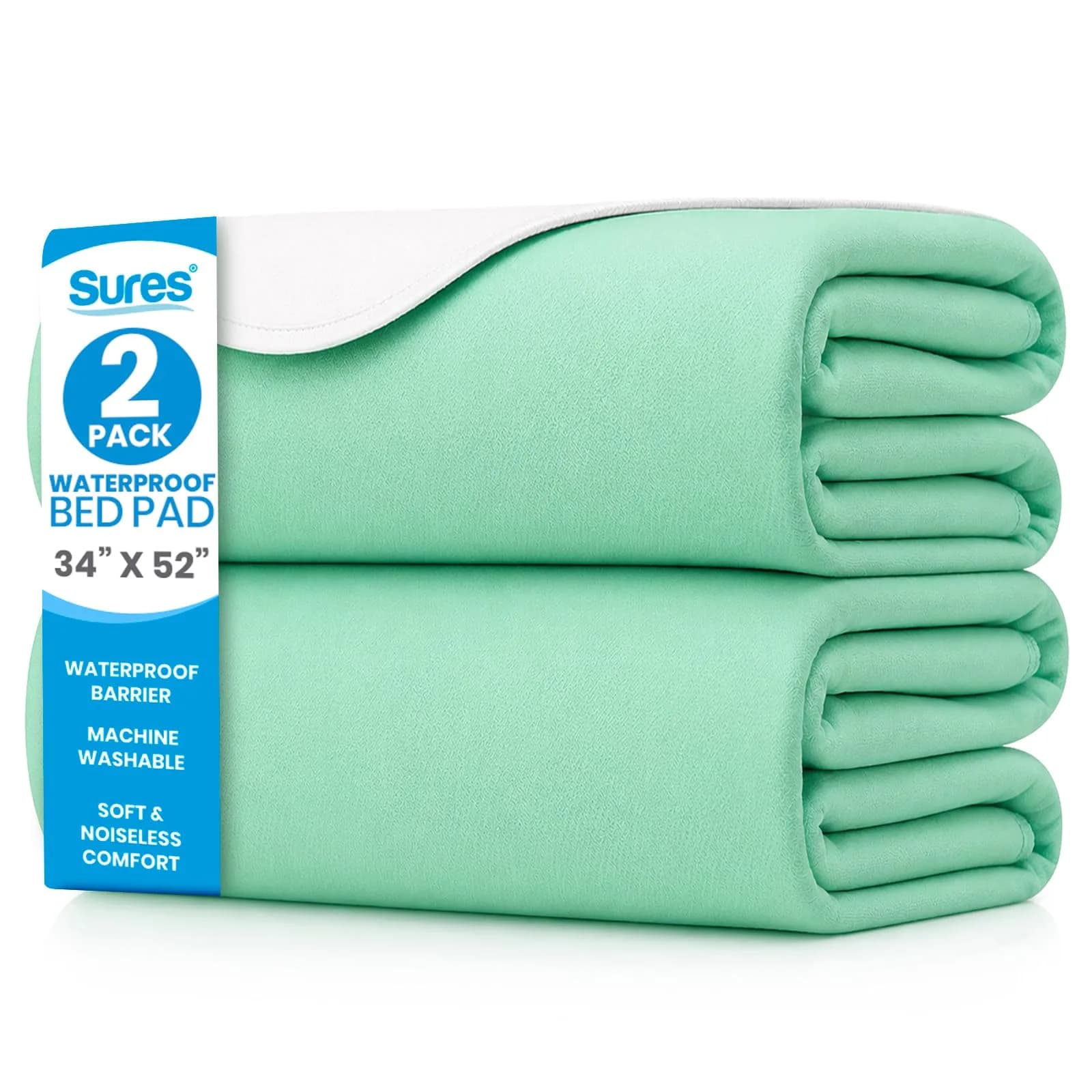 SURES Washable Bed Pads for Incontinence 86cm x 132cm (34" x 52") | Effective Waterproof Protection - main product image
