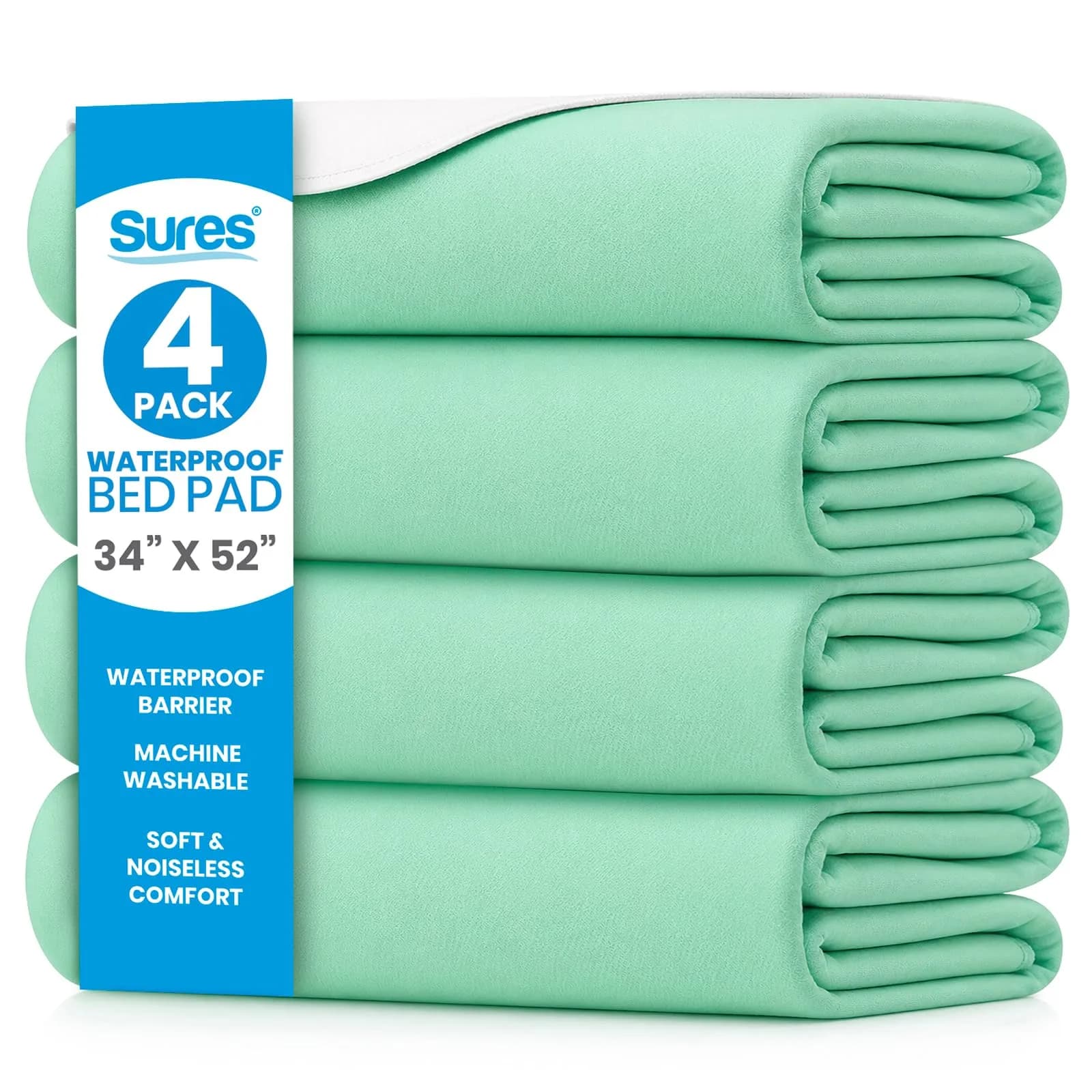 SURES Washable Waterproof Bed Pad Mattress Protector 86cm x 132cm (34" x 52") 4 Pack | Effective Leakproof Barrier for Incontinence