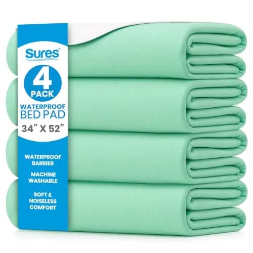 SURES Washable Waterproof Bed Pad Mattress Protector 86cm x 132cm (34" x 52") 4 Pack | Effective Leakproof Barrier for Incontinence thumbnail 1